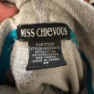 Miss Chievous Light Gray Hoodie with Teal Trim
